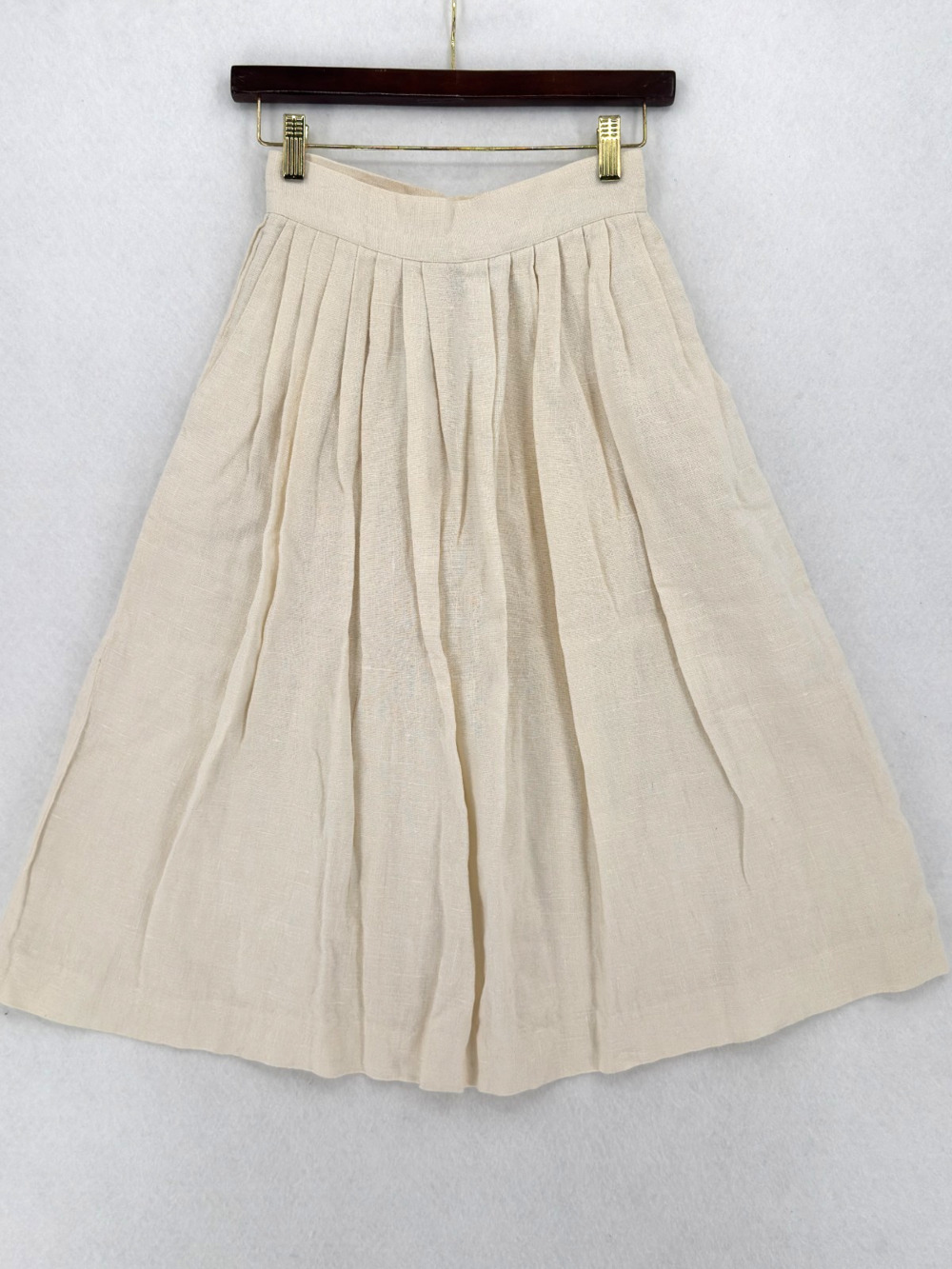 Vintage Allen Solly Beige High Waisted Pleated Midi A Line Skirt Sz 8